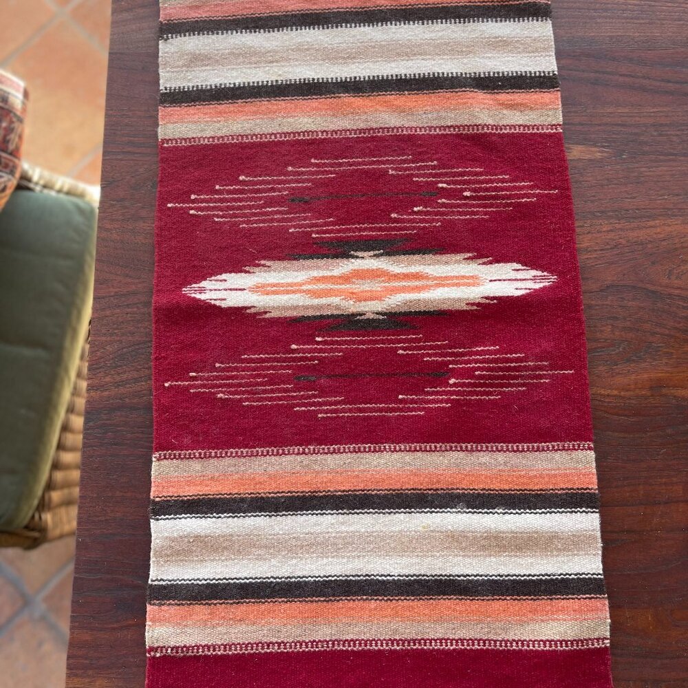 Vintage Chimayo Burgundy Red Wool Runner Weaving
